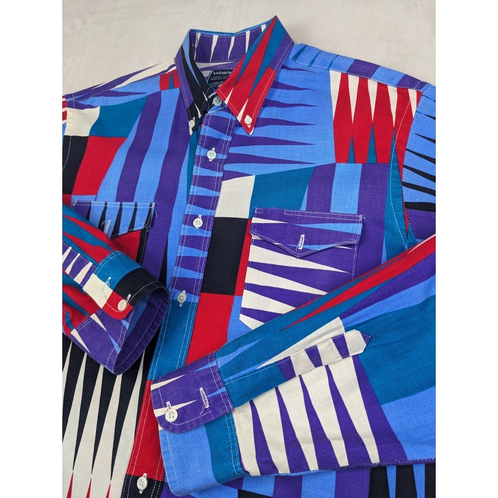Wrangler 16 35 (Medium) Mens Shirt Vintage USA Cowboy Vintage X-Long Tails 22x29